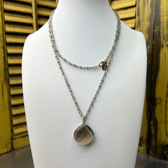 Express Brand Goldtone and Glass Long Layering Necklace - Picture 1 of 5